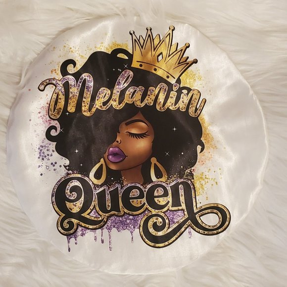 Hand Crafted Accessories - Women's Custom Handmade Purple Gold Melanin Queen Design Satin Hair Bonnets